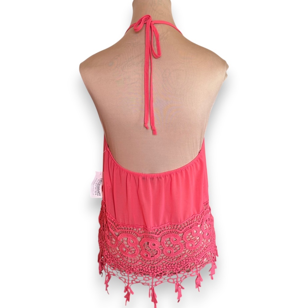 JELLA COUTURE Coral Halter Top Crochet Hem Size S - Picture 3 of 8